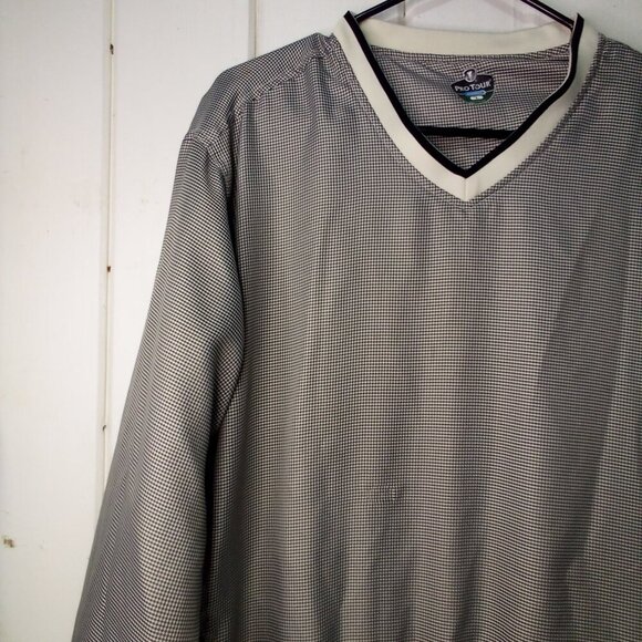 Pro Tour Pullover Jacket Windbreaker L Cool Play Lined Zip Pockets Plaid Black - Picture 4 of 15